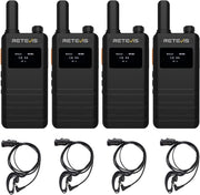 Slim Walkie Talkies 4 Pack LCD VOX USB-C Rechargeable w Earpiece