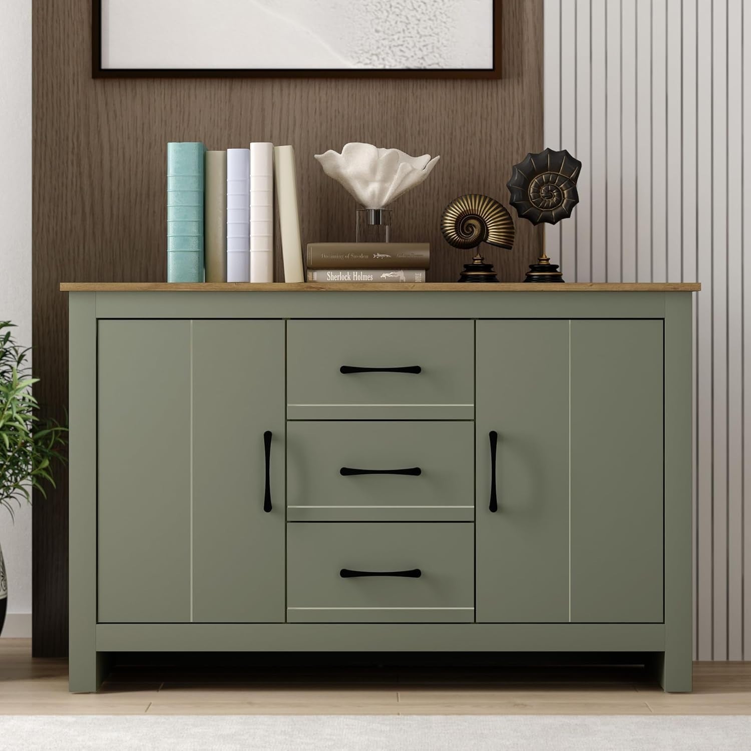 Large Storage Sideboard Cabinet 2 Doors 3 Drawers Adjustable Shelves