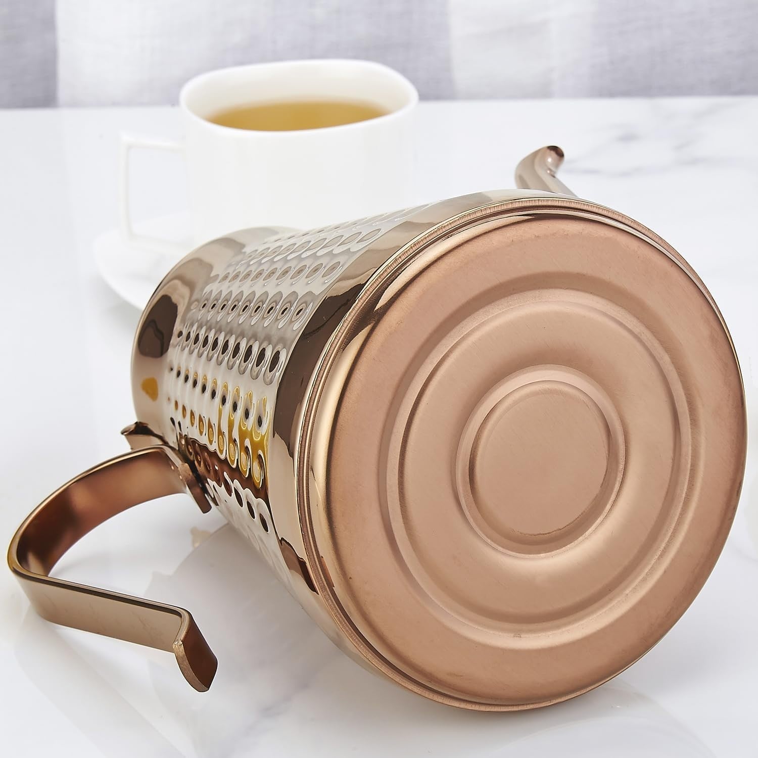 Copper Stainless Steel Teapot 60oz 1.8L w/ Infuser Hammered Finish