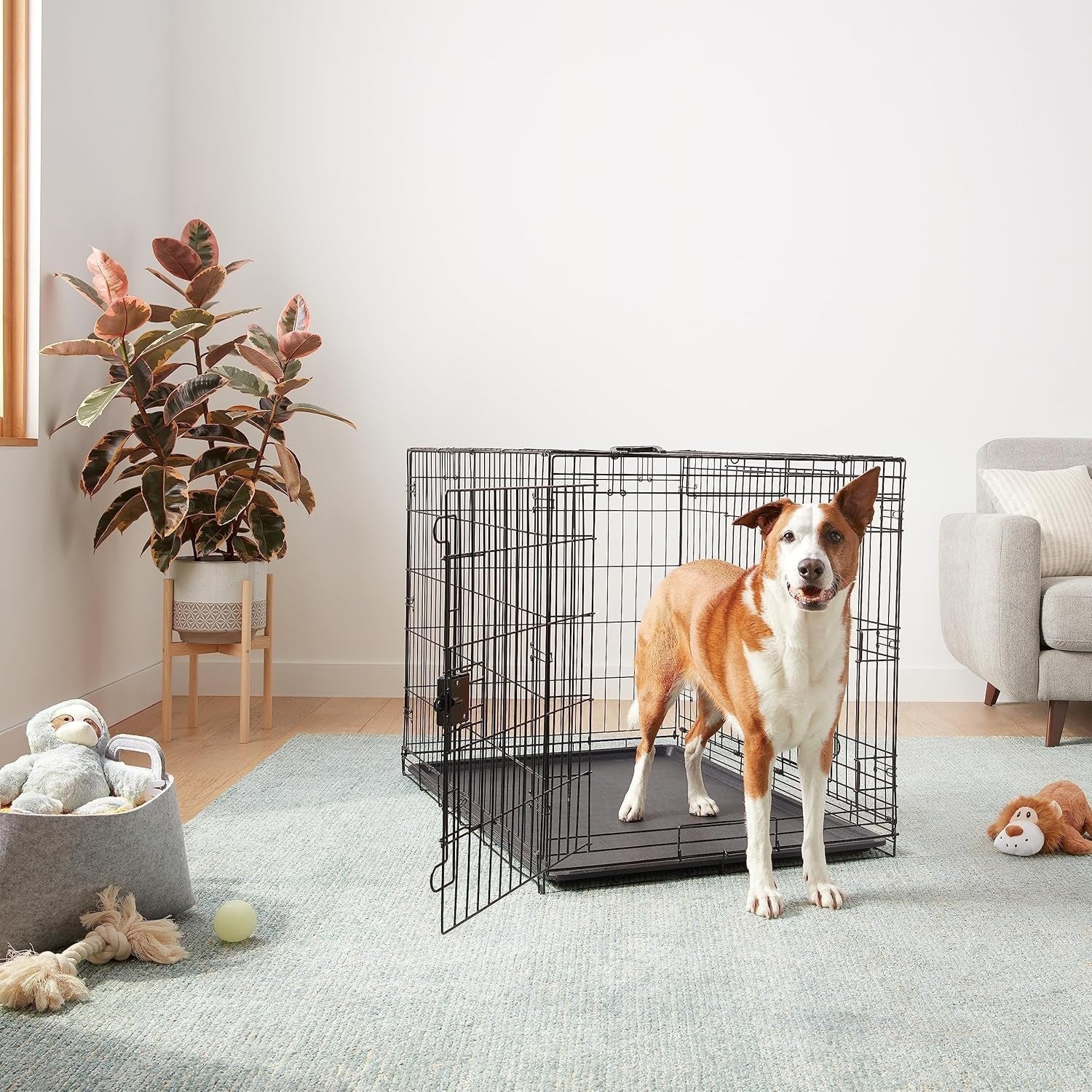 Extra Large Foldable Double Door Metal Dog Crate Cage 107cm with Tray