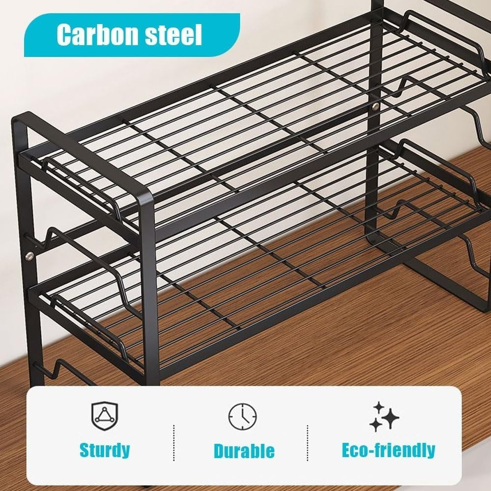 Adjustable Metal Desk Hutch Organizer | Black 2-Tier Desktop Shelf 50cm