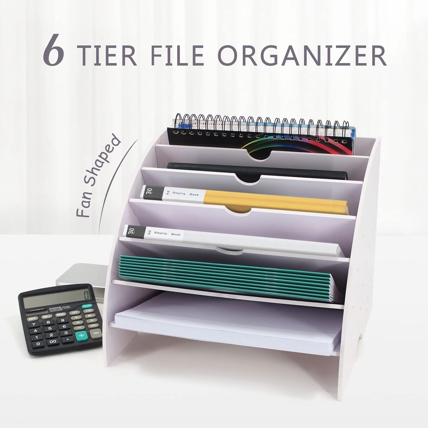 Desk File Organizer 6-Tier Fan Shape | Desktop Paper, Magazine & Mail Holder