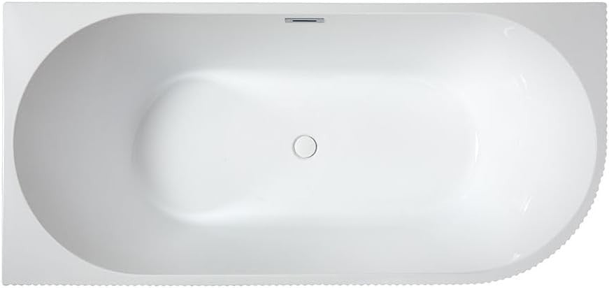 White Left Hand Fluted Corner Bath 1700x800mm Chrome Overflow