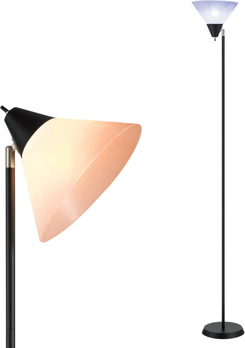 Torch Floor Lamp Rotatable Head White Shade Tall Standing Light for Living Room