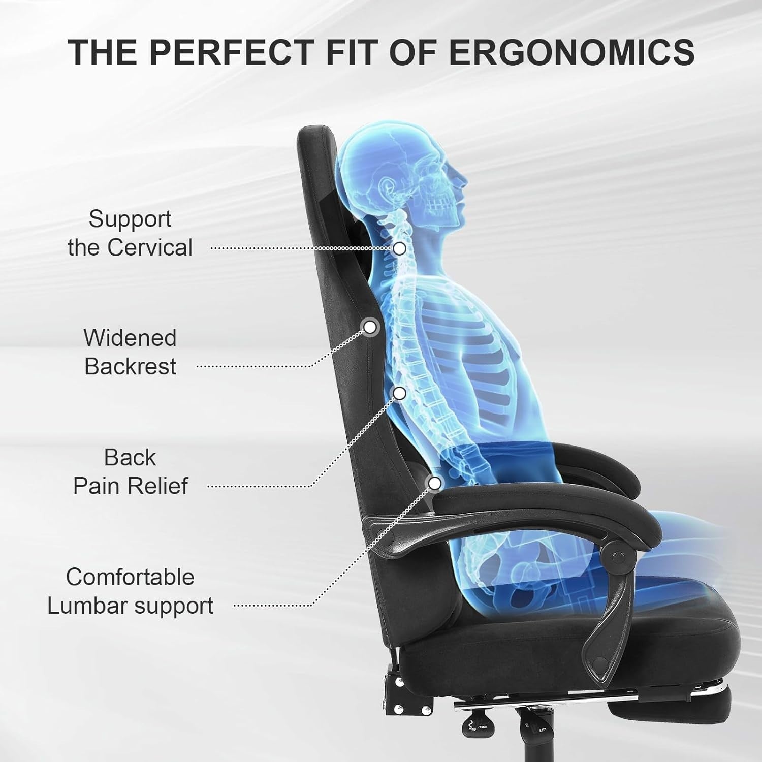 Oversized Gaming Chair Suede Fabric Ergonomic Recliner Massage Lumbar Footrest