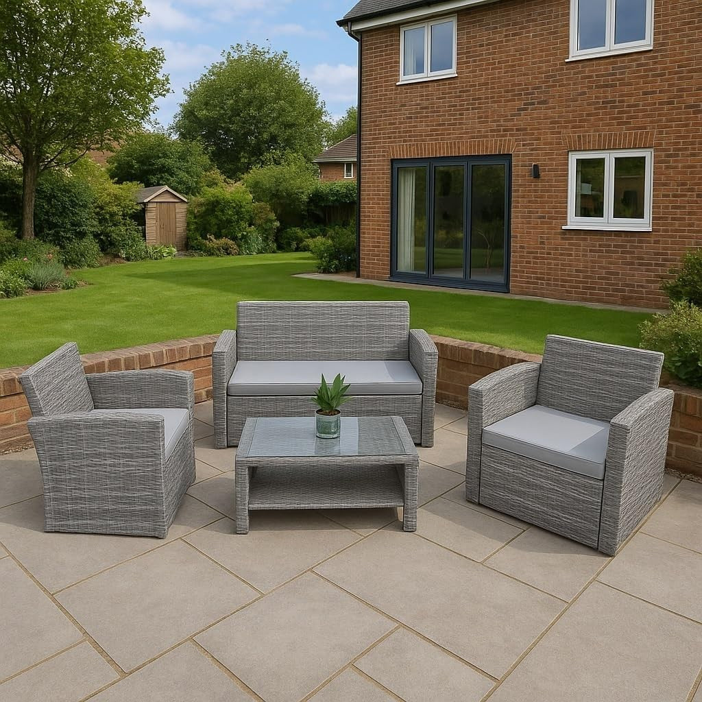 4 Seater Rattan Garden Furniture Set Outdoor Sofa Chairs Table Grey