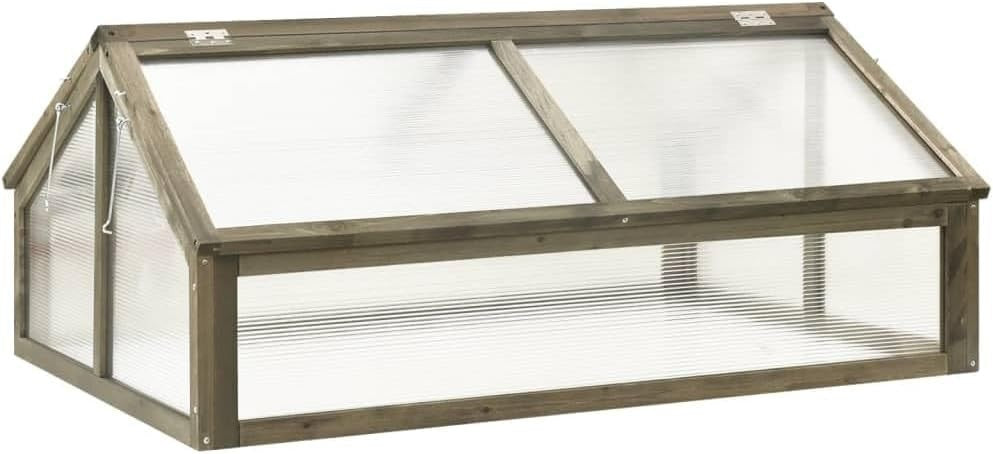 Grey Wooden Cold Frame Greenhouse 114x80x50cm | Firwood Outdoor Planter Box