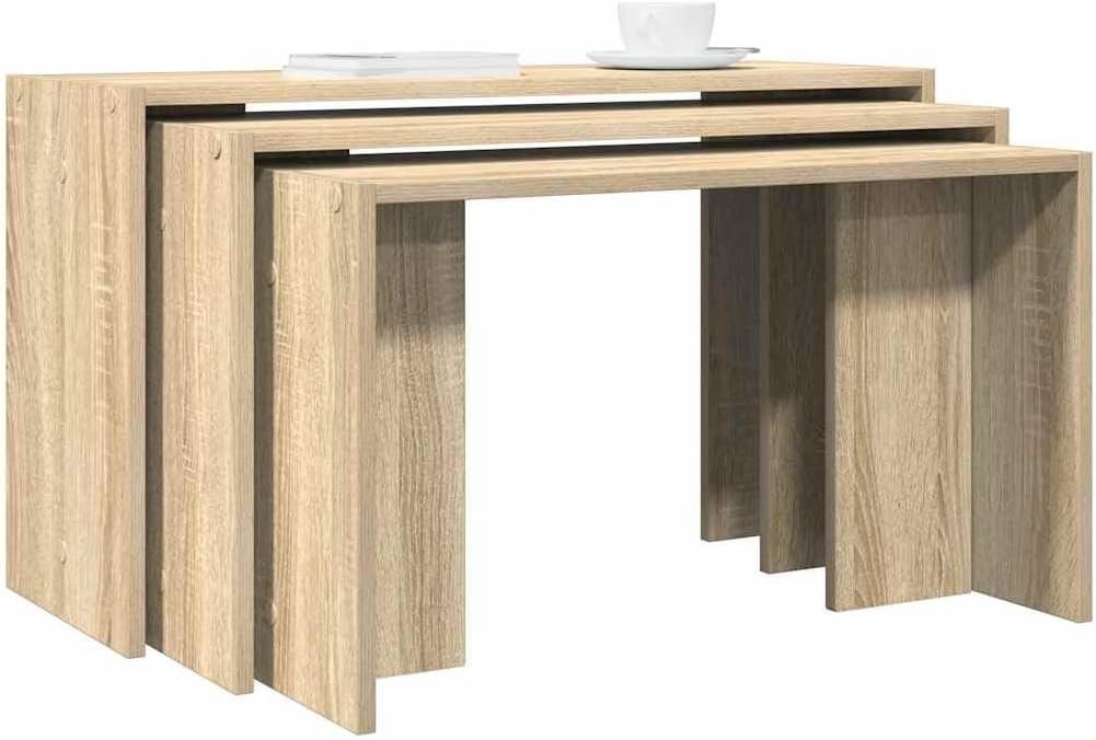Modern Sonoma Oak End Table Set Nesting Side Coffee Tables Living Room