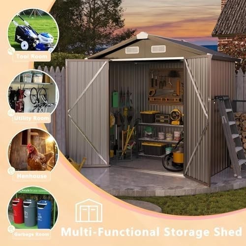 6x4FT Metal Garden Storage Shed Waterproof Outdoor Tool & Bike House