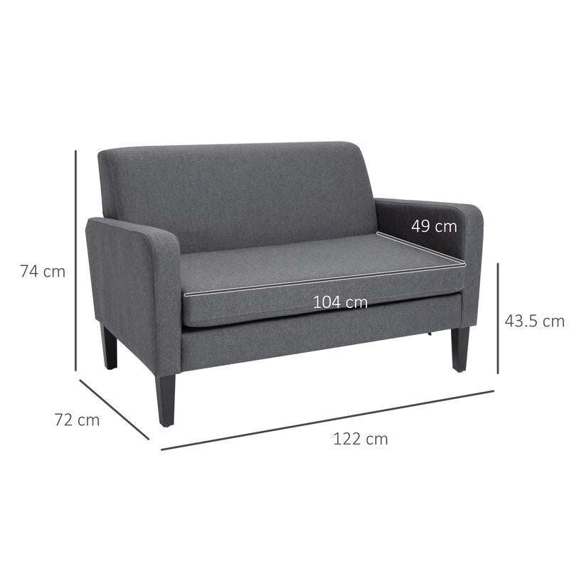2-Seater Compact Sofa Grey Linen Upholstered Loveseat for Flats & Small Rooms