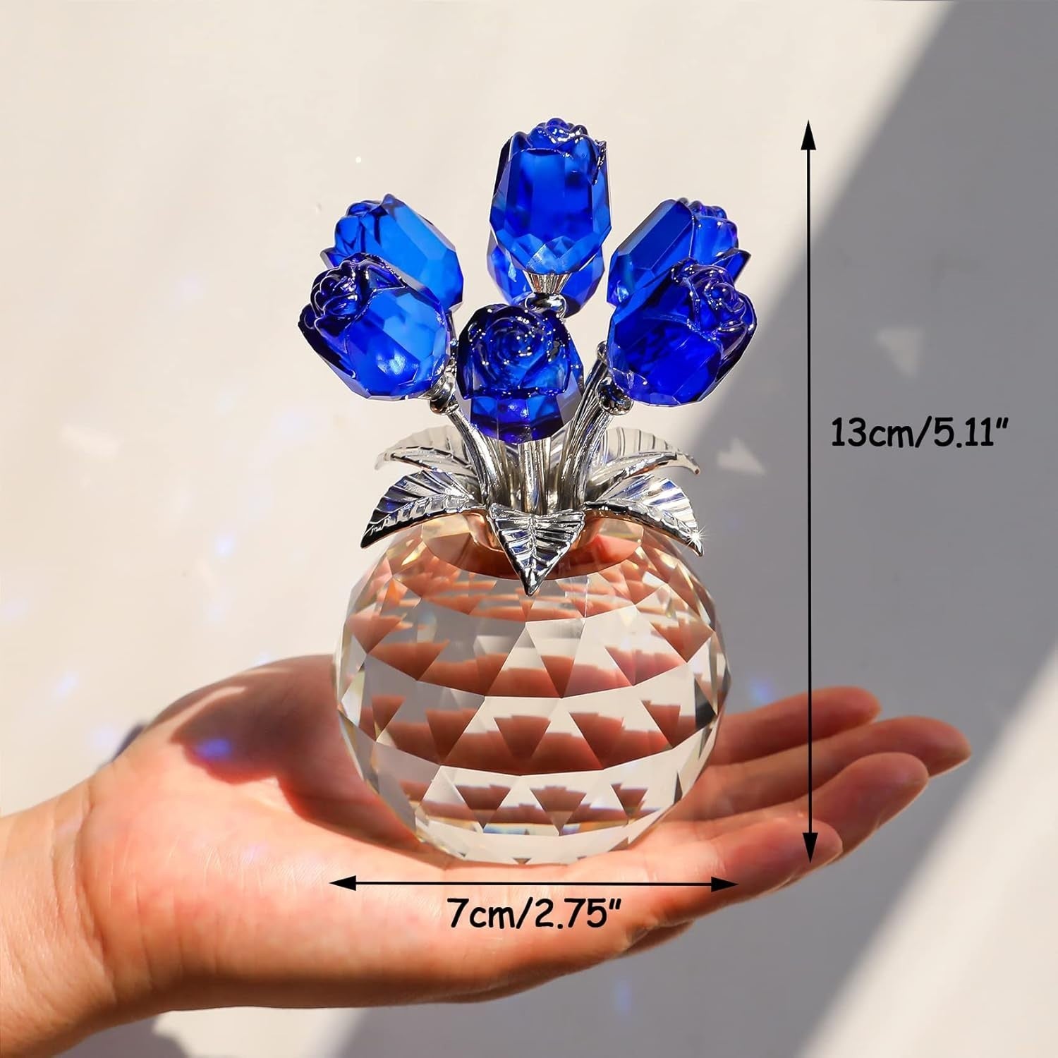 Blue Crystal Rose Bouquet Ornament Gift for Women Mum Birthday Anniversary