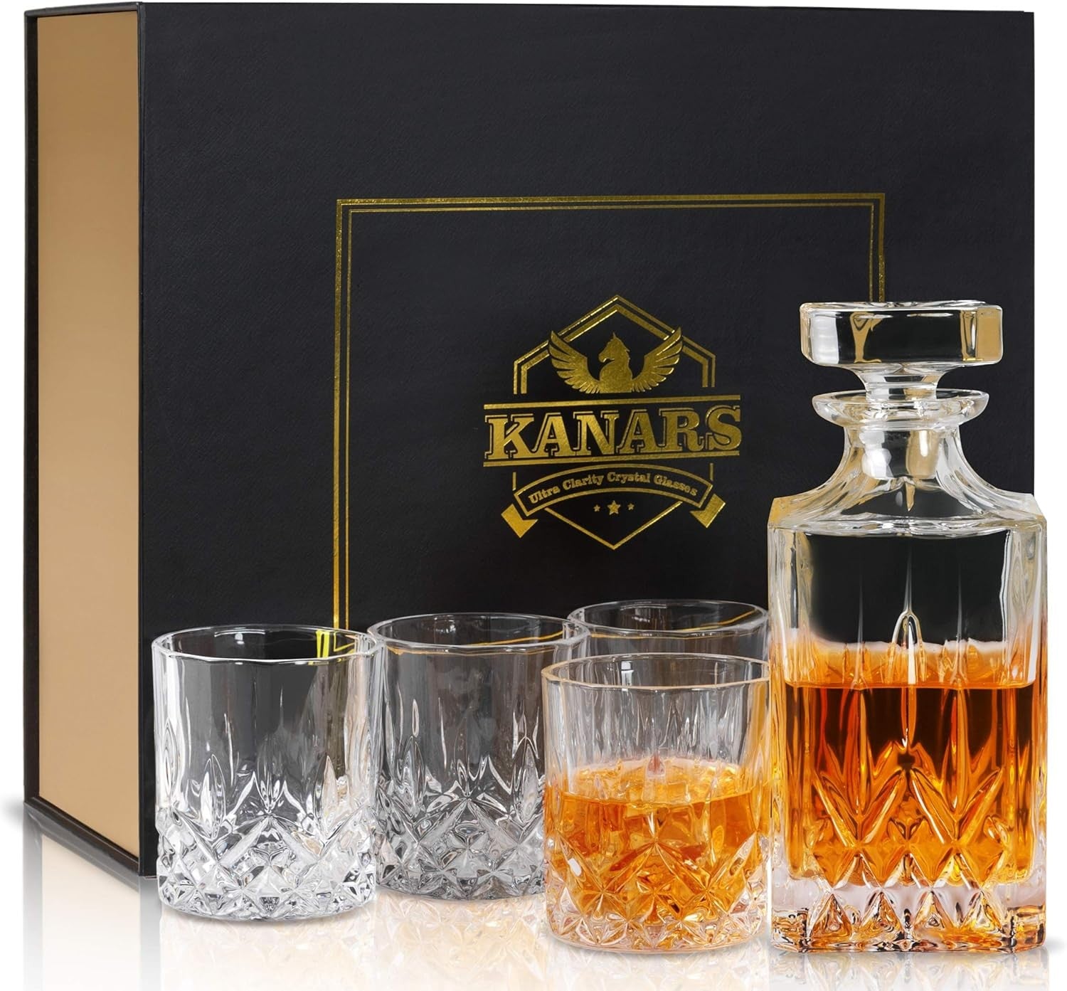 Crystal Whisky Decanter Set 750ml with 4 Glasses Luxury Gift Box 5-Piece
