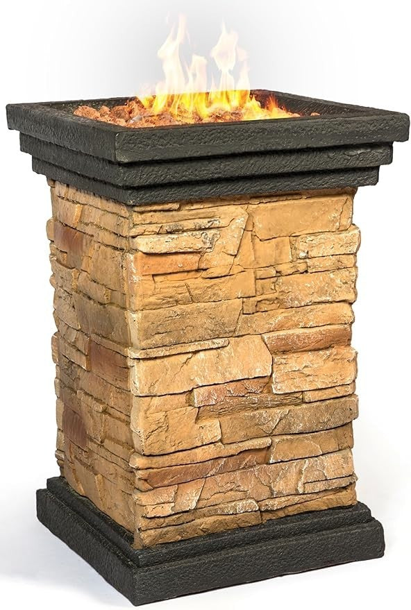 Outdoor Gas Fire Pit Column Heater Patio Garden Effect 40,000BTU Smoke-Free