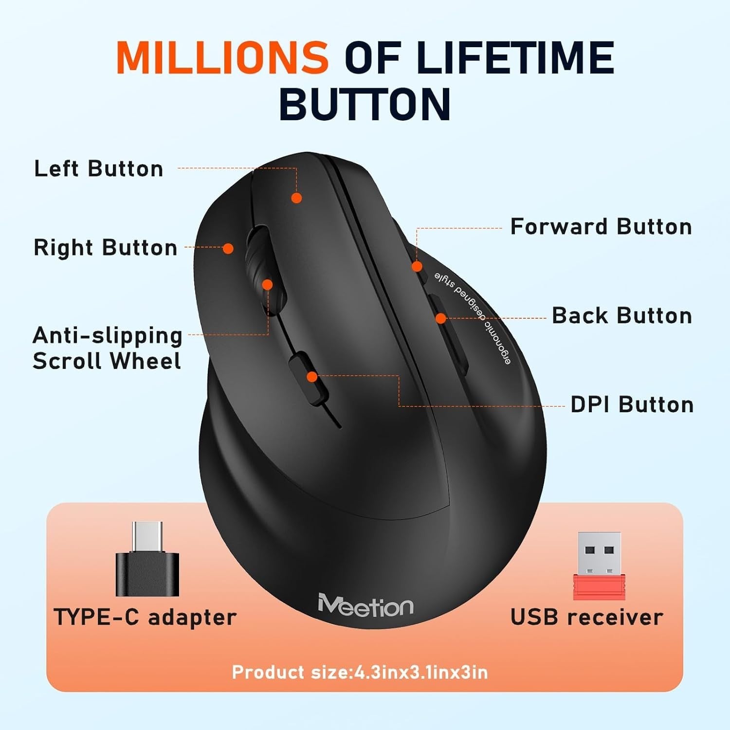 Left Handed Ergonomic Wireless RGB Mouse Bluetooth USB C Rechargeable