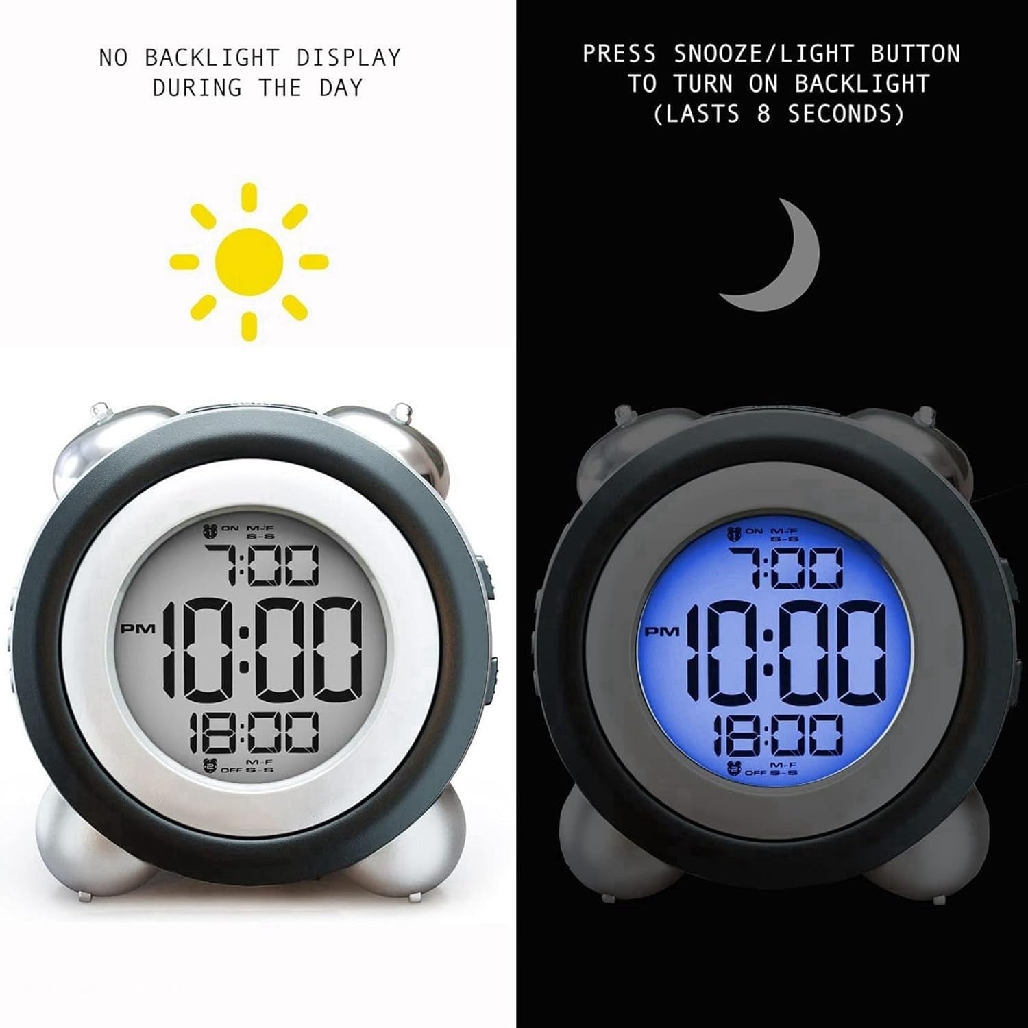 Loud Digital Alarm Clock Dual Alarm Blue Backlight Heavy Sleepers Large Display