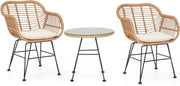 Outdoor Rattan Bistro Chairs Set with Glass Coffee Table Balcony Patio Seating