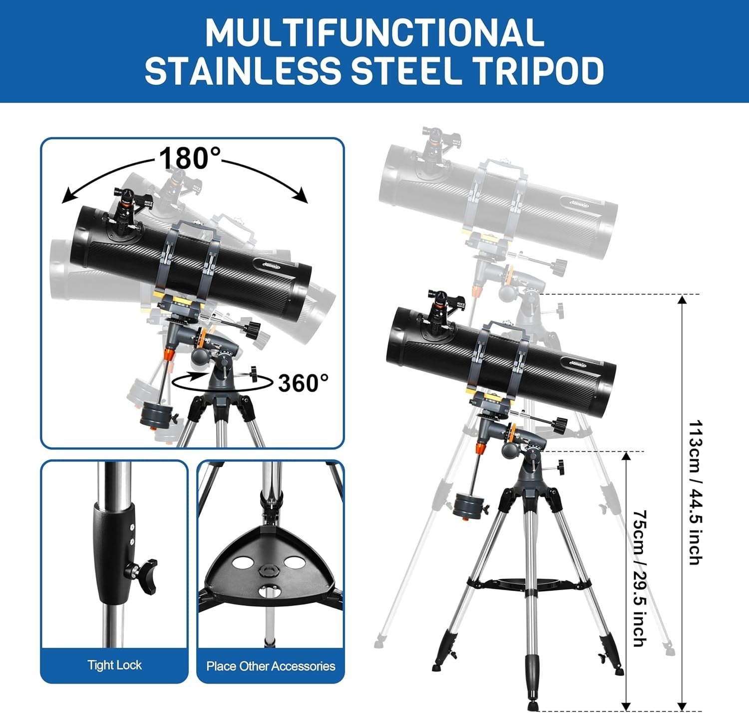 130mm Aperture 650mm Refractor Telescope for Adults & Beginners - Black
