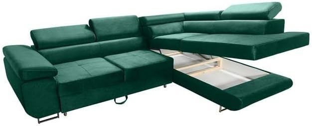 Grey Corner Sofa Bed with Storage, Adjustable Headrests, Modern L Shape