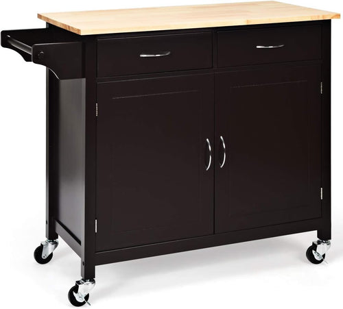 Kitchen Island Trolley Rolling Storage Cart Wooden Worktop Drawers on Wheels