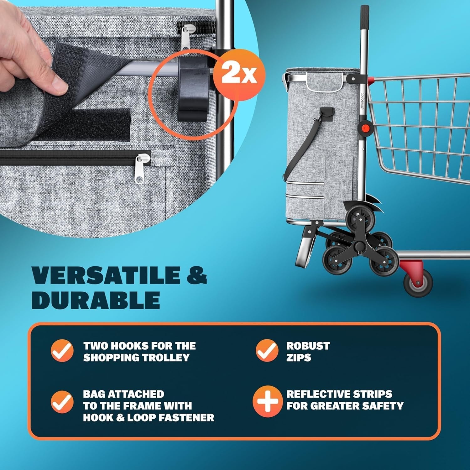 3in1 Foldable Stair Climber Shopping Trolley 56L 50kg w/ Cooler Grey