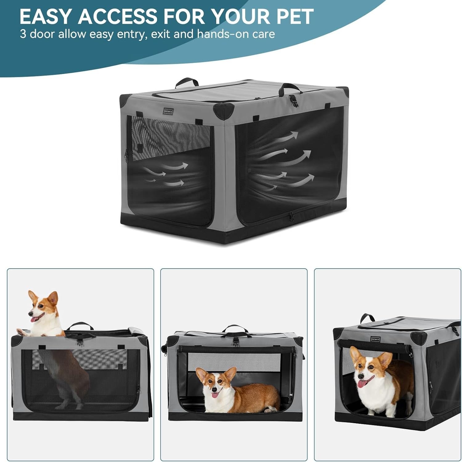 Foldable Soft Dog Crate – Portable Travel Pet Kennel for Home & Car (Grey)