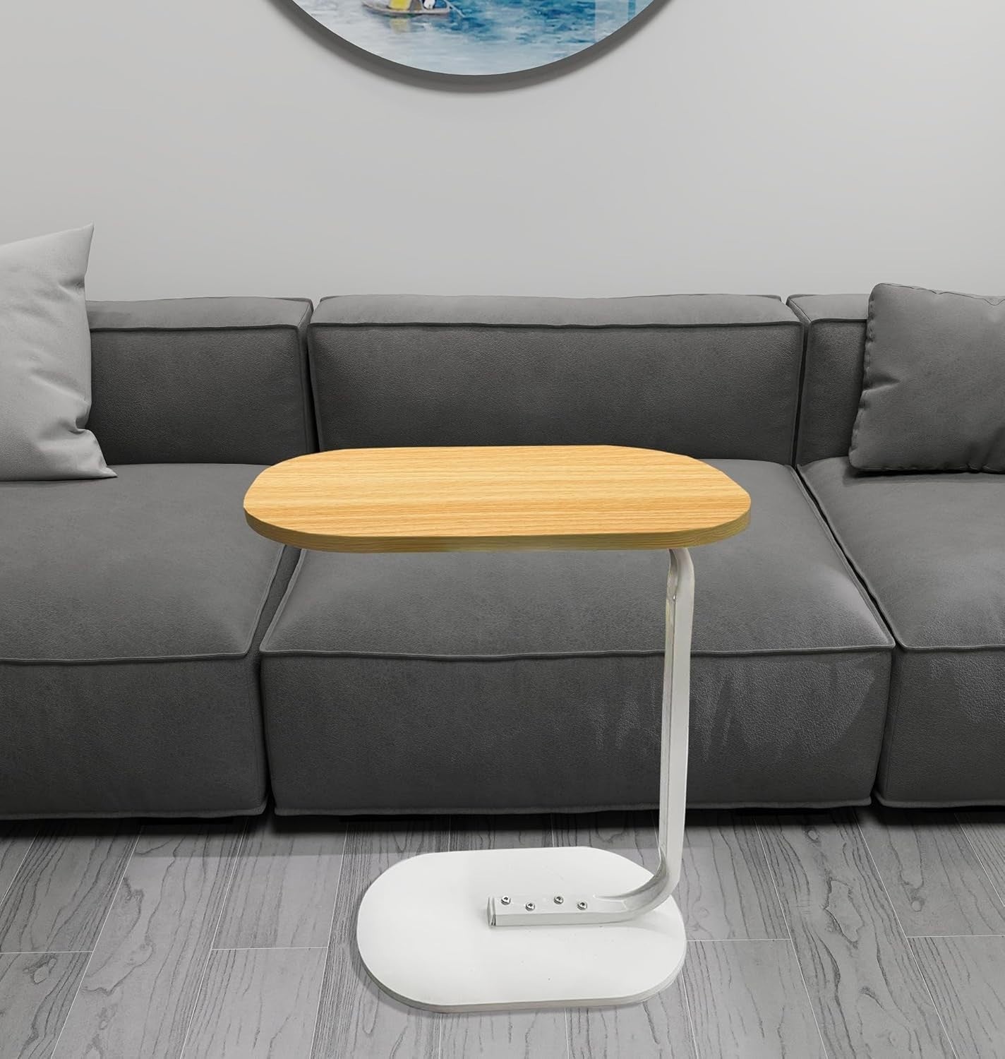 C-Shaped Side Table Sofa Bed Snack Table, 45x28x61cm, Yellow, Easy Assembly