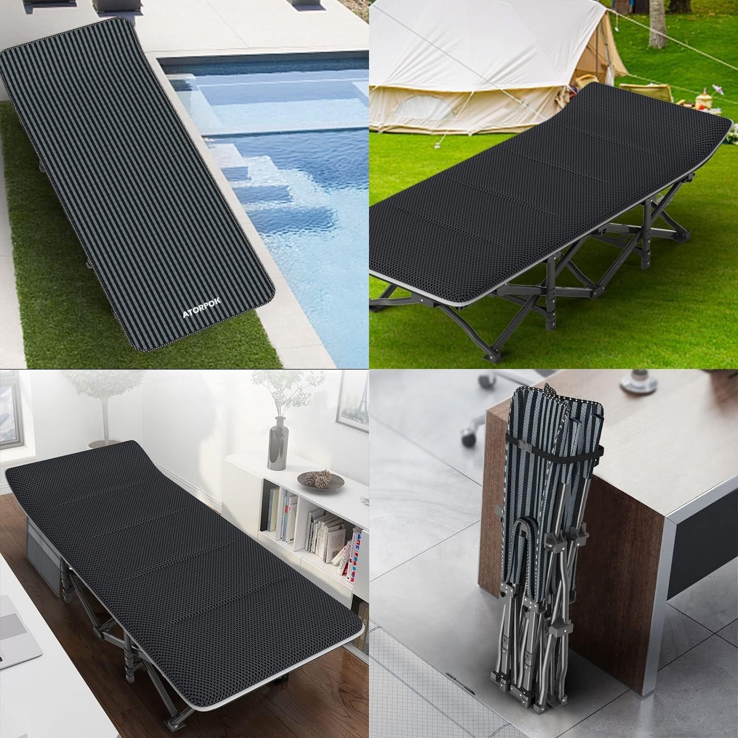 Foldable Camping Cot with Cushion | Lightweight Travel Bed for Adults, 450 lbs