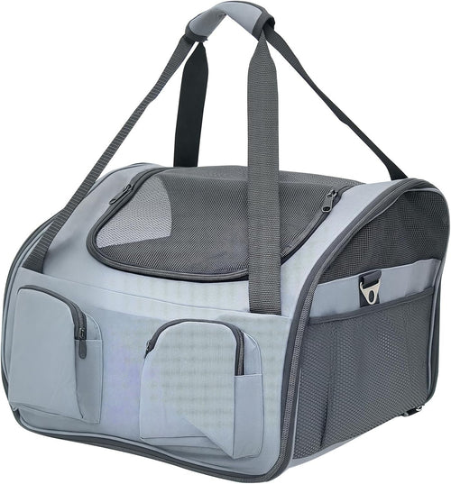 Portable Foldable Pet Carrier Bag with Mesh Windows & Storage Pockets Grey