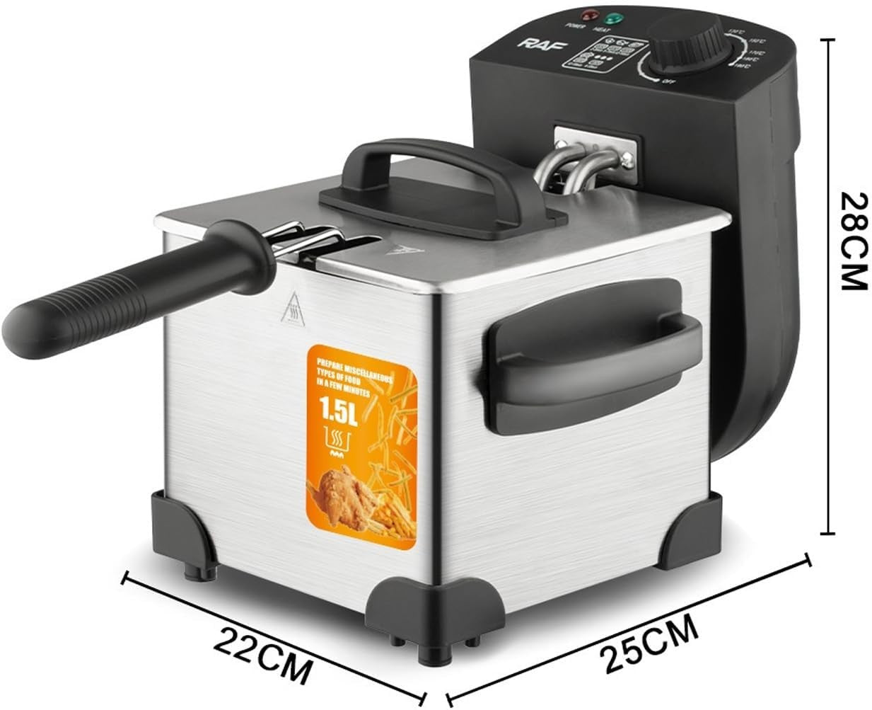 Electric Deep Fat Fryer 1.5L 2000W Stainless Steel Adjustable Temp Easy Clean