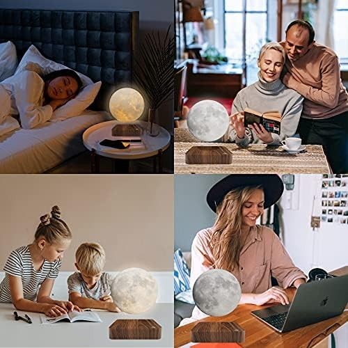 Levitating Moon Lamp, Magnetic Floating 3-Color Spinning LED Night Light