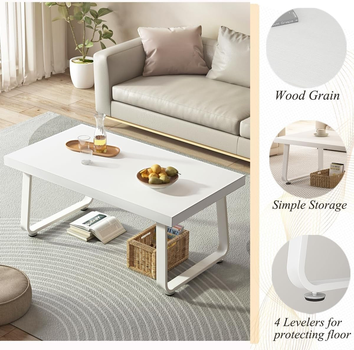 White Oak Coffee Table 100x55x46.5cm Modern Minimalist Metal Frame