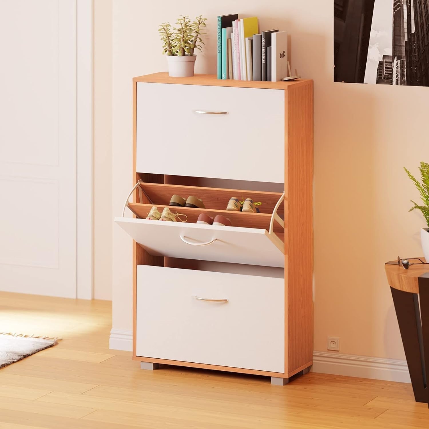 Modern 3 Door Shoe Storage Cabinet – Space Saving Hallway Cupboard 115x60x24cm