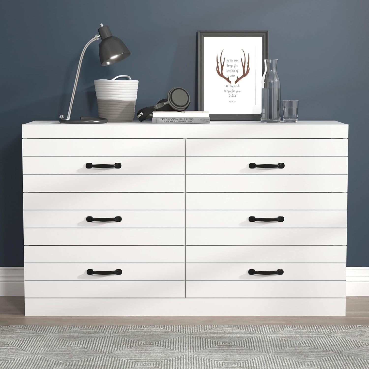 White 6 Drawer Chest, Wide Modern Storage Cabinet for Bedroom or Hallway