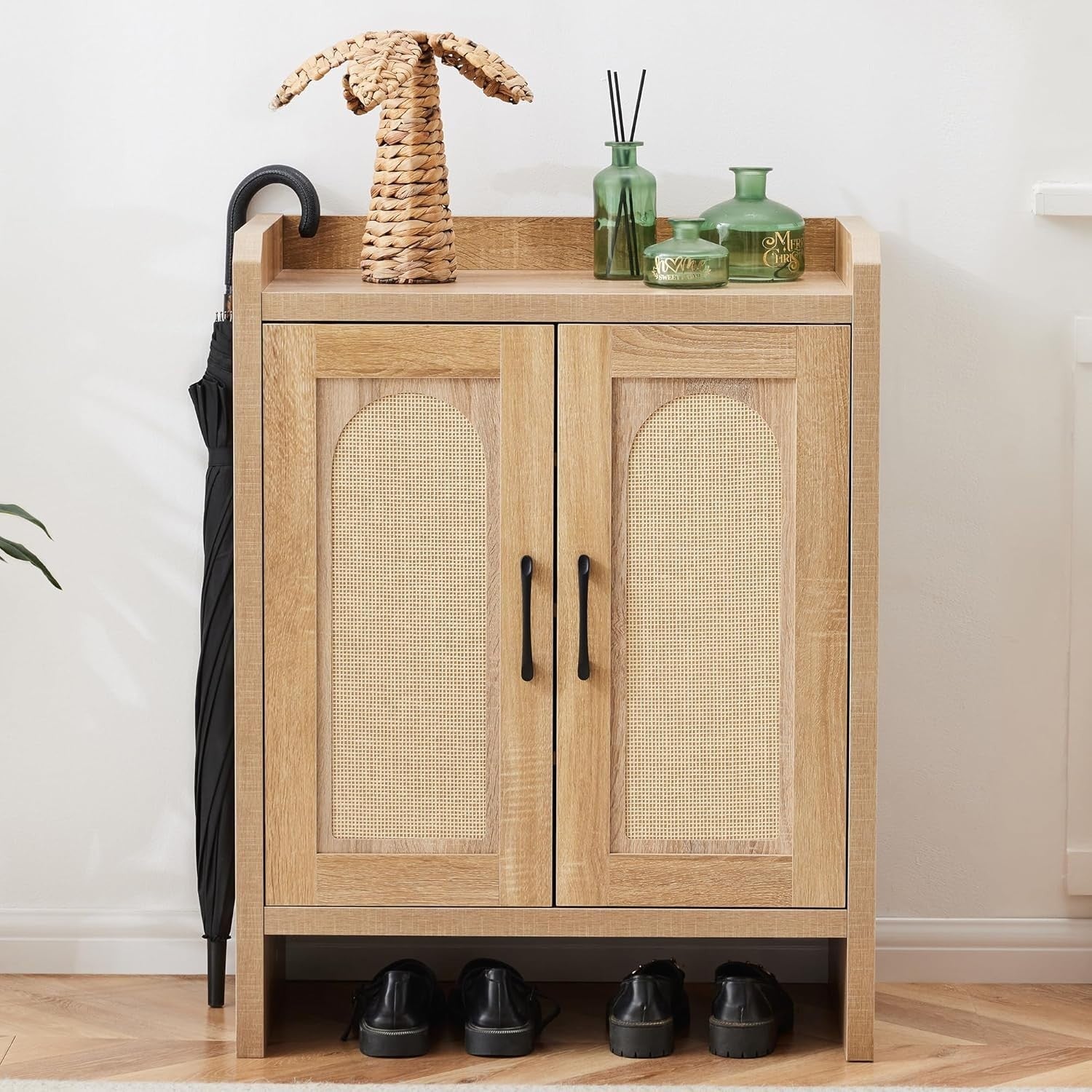 5-Layer Rattan Shoe Cabinet Adjustable Shelves Sturdy Storage 68x38x88cm