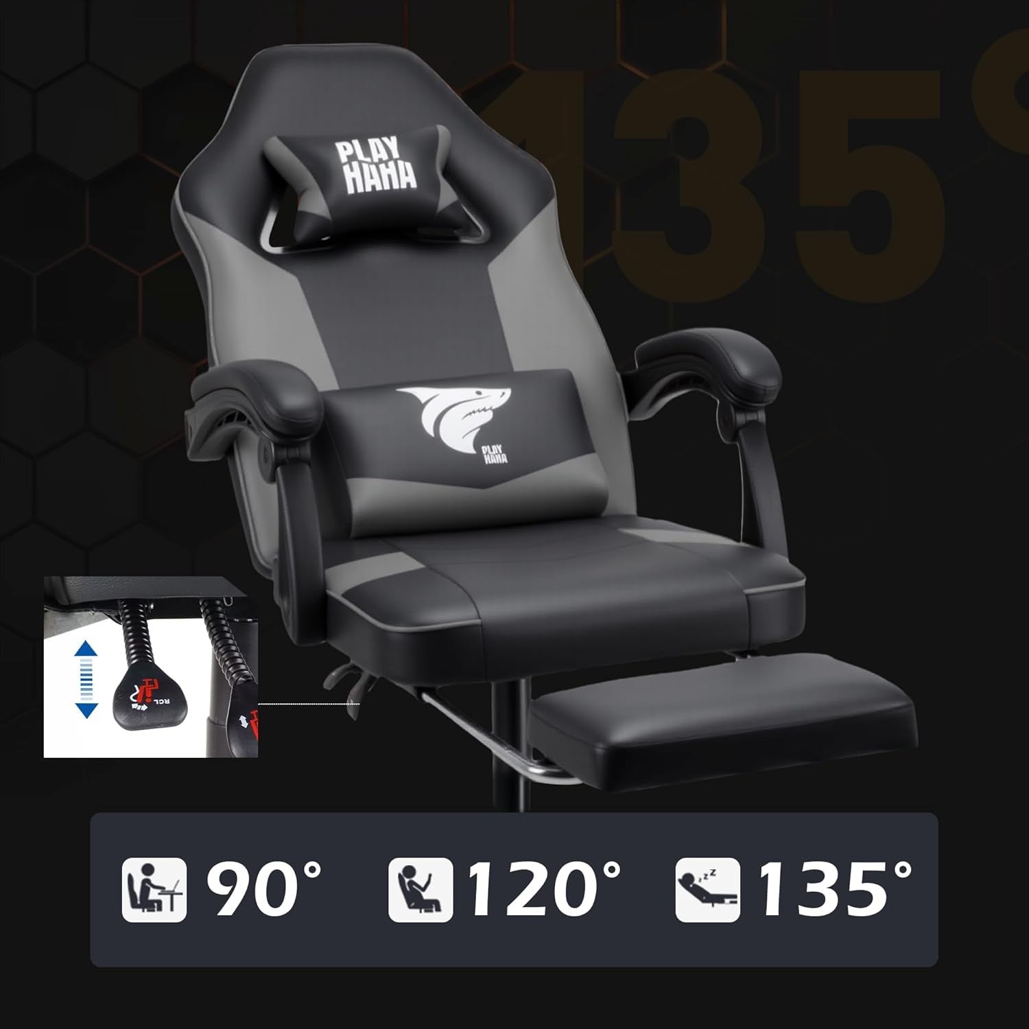 Ergonomic Gaming Chair Grey w/ Footrest Reclining Office
