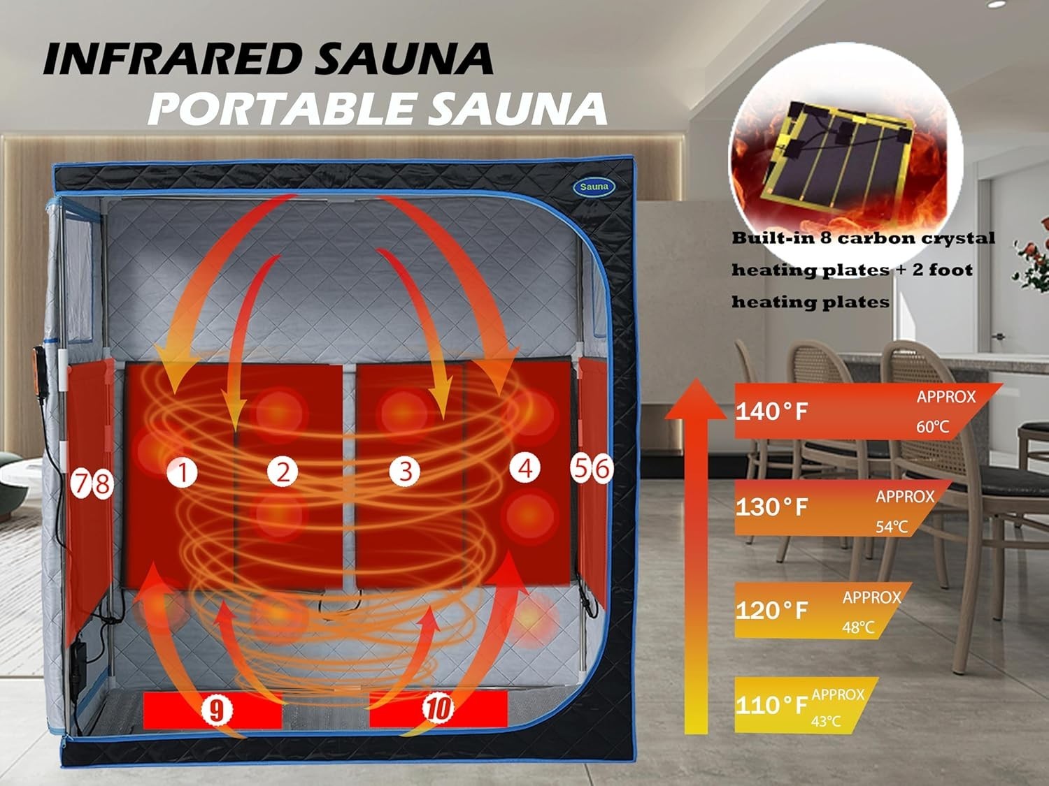 Portable Infrared Sauna Tent 1-2 Person 1350W FAR Infrared Home Spa Foot Pads