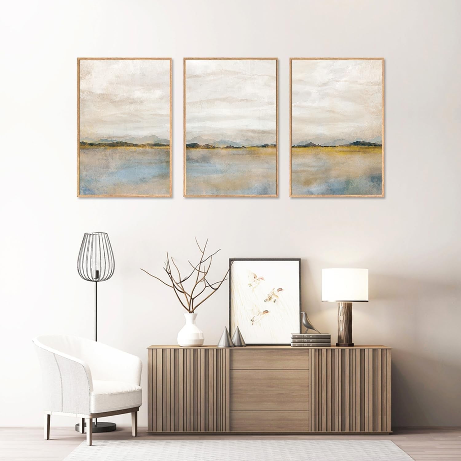 3 Panel Abstract Mountain Lake Canvas Wall Art 40x60cm Set