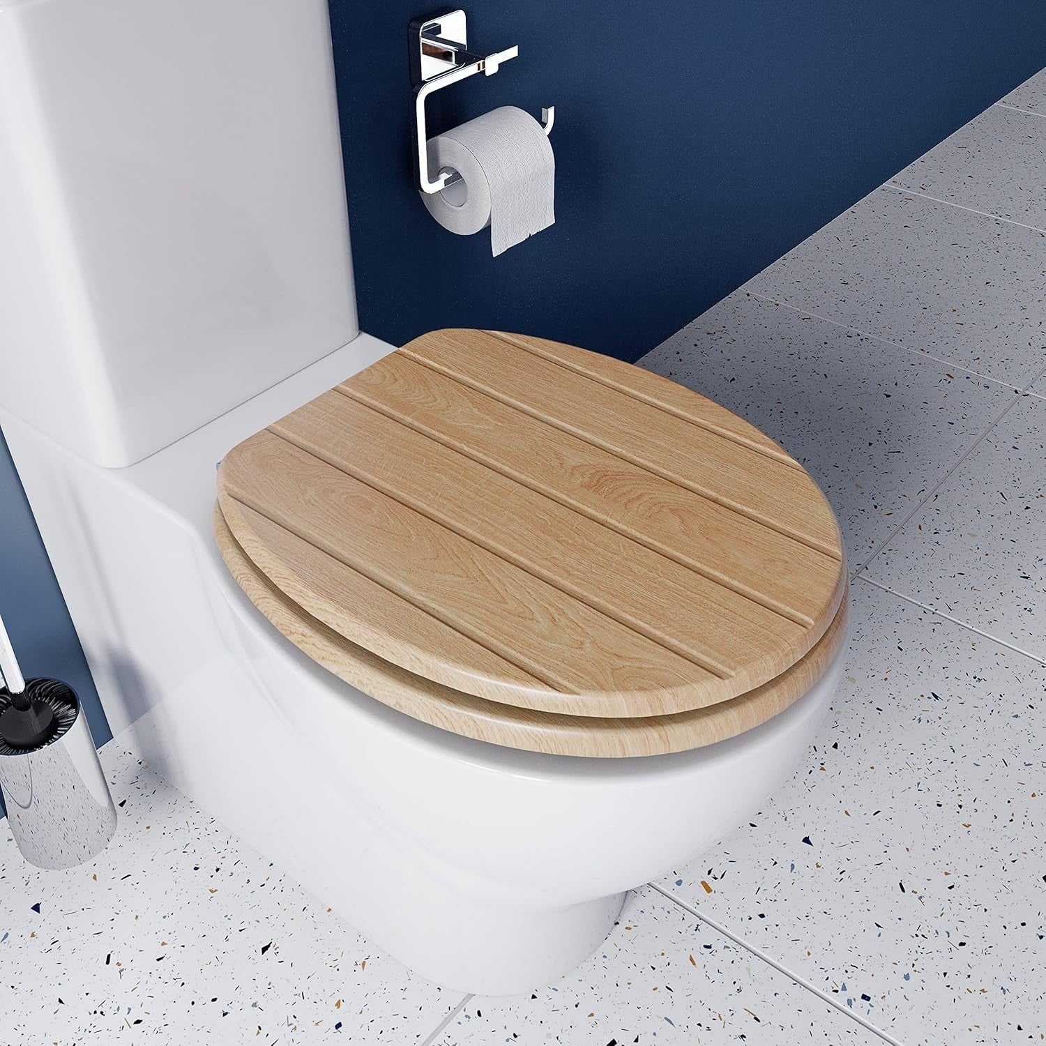 Light Oak Wooden Toilet Seat Flexi-Fix Adjustable Hinges Antibacterial Durable