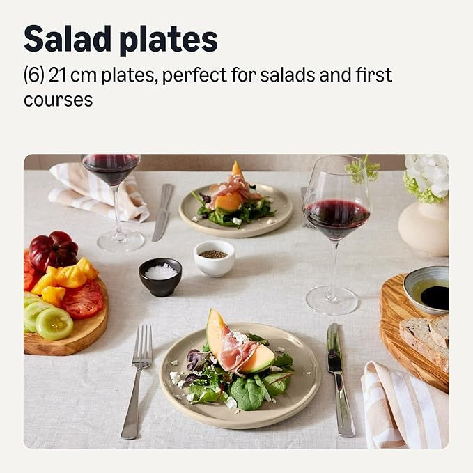 6pc Stoneware Salad Plates 21cm Microwave Dishwasher Safe Neutral Grey