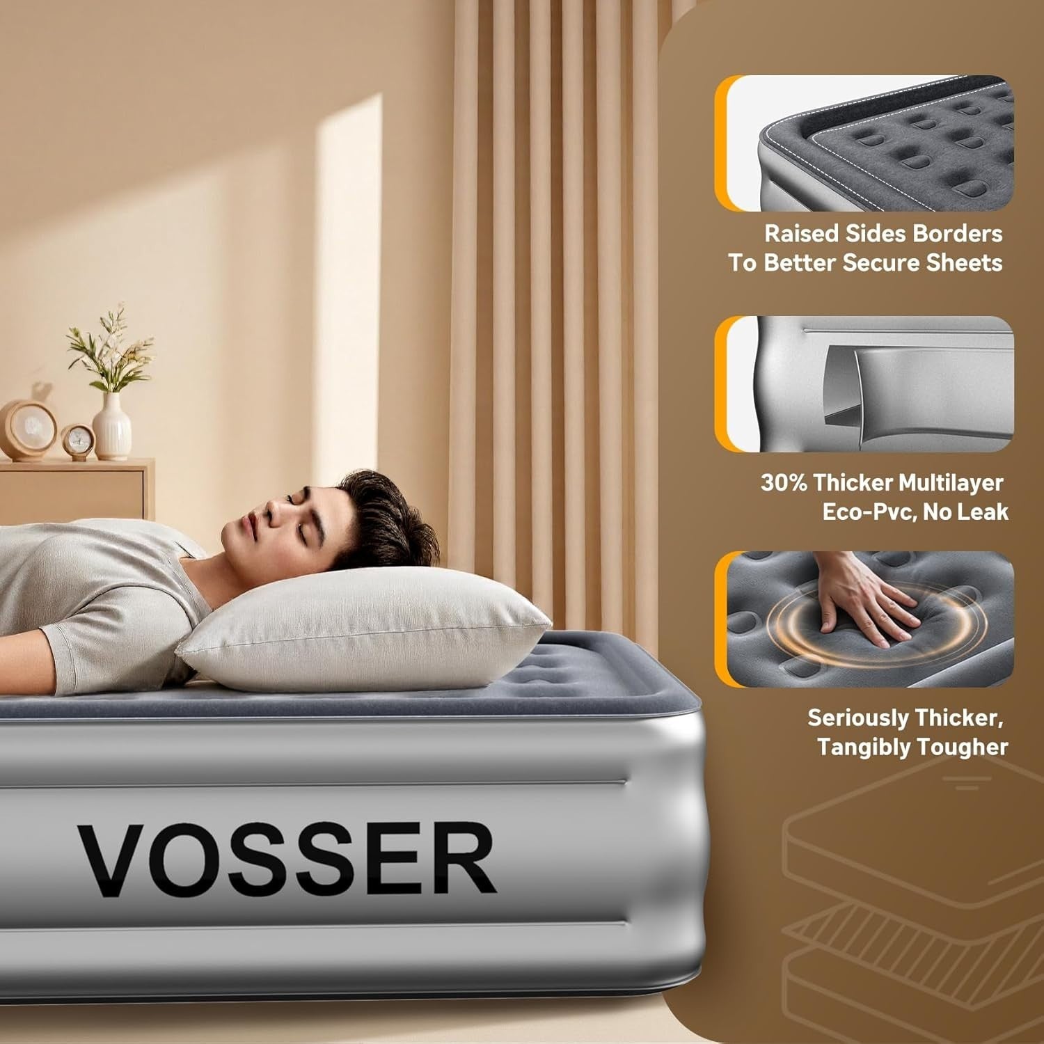 Full Air Mattress Built-In Pump 18” 3 Min Self Inflating Inflatable Bed