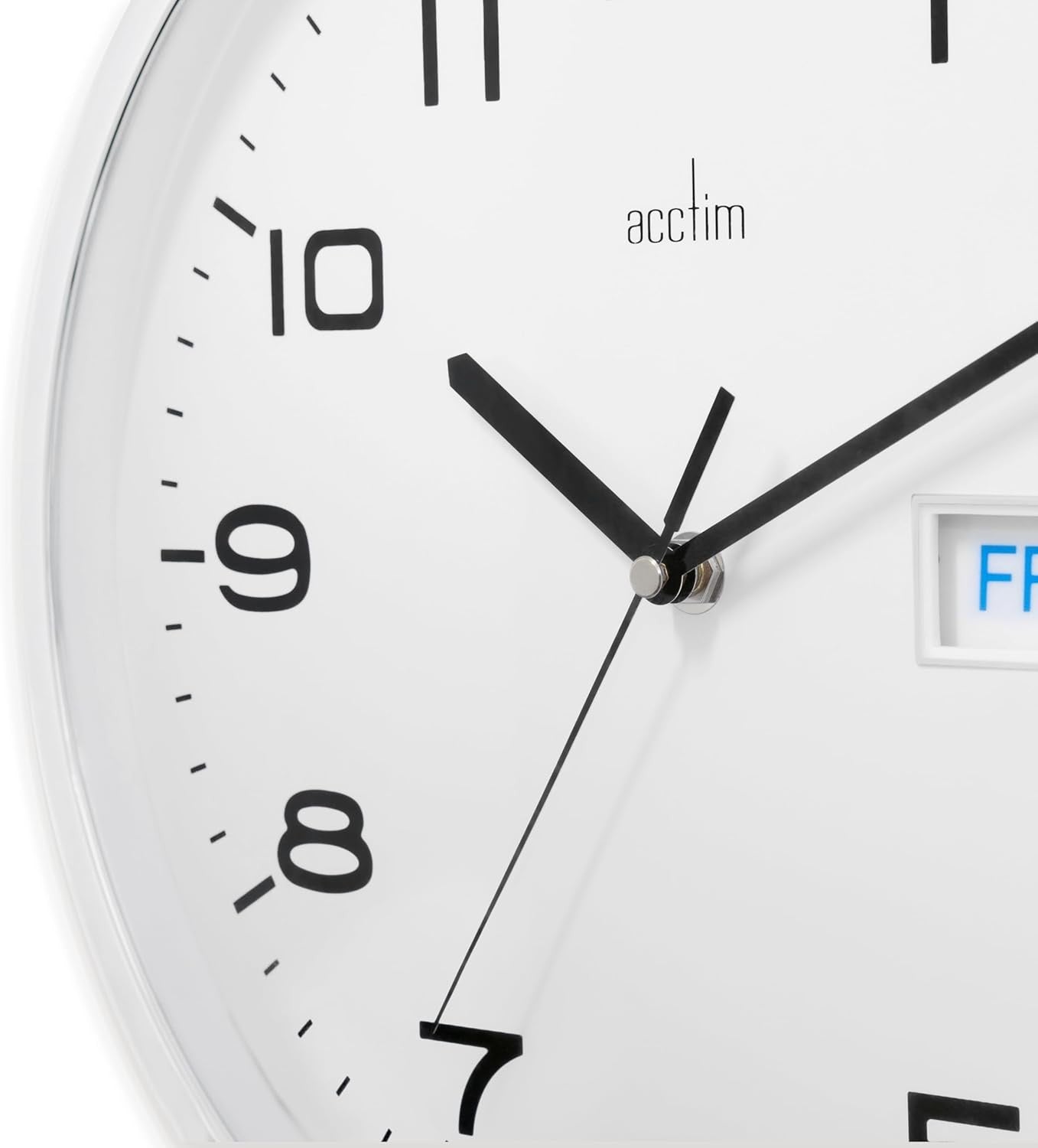 32cm Large Wall Clock Chrome White | Quiet Quartz Date Display Home Office