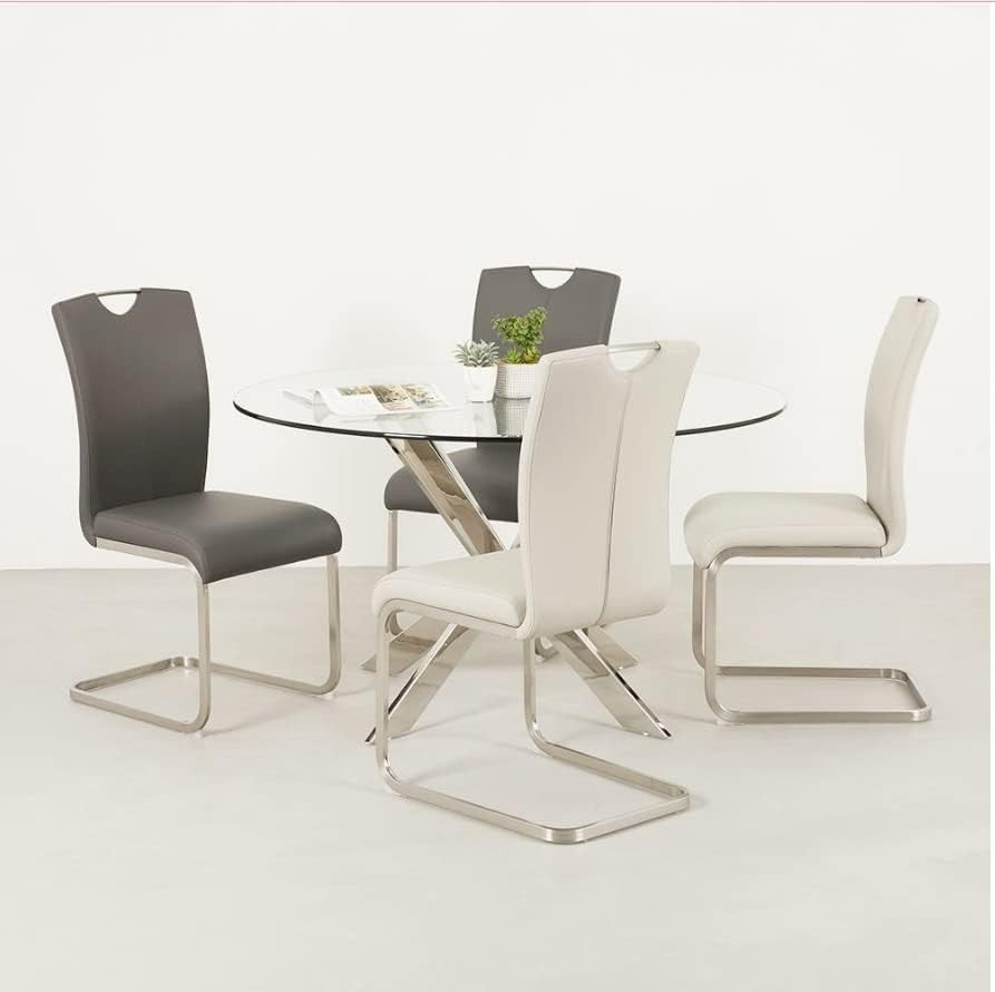 Round Glass Dining Table 130cm Chrome Legs 12mm Toughened Modern