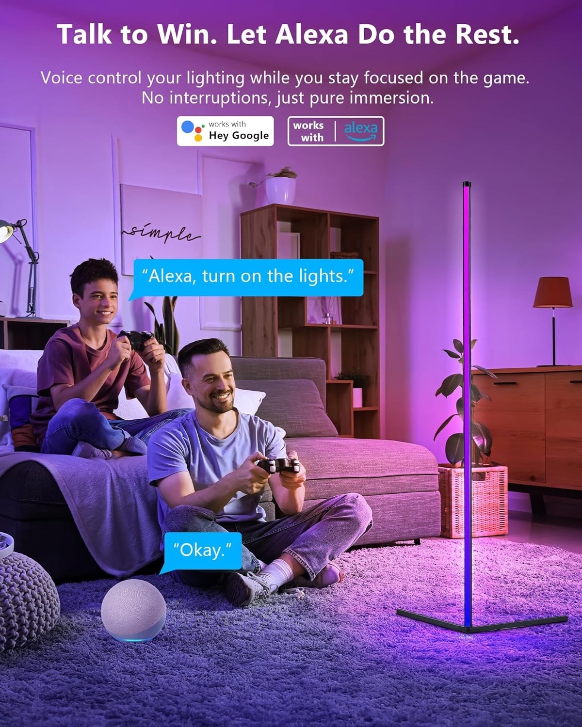 Smart RGBIC LED Floor Lamp 2-Pack, App & Alexa Control, 150cm Dimmable