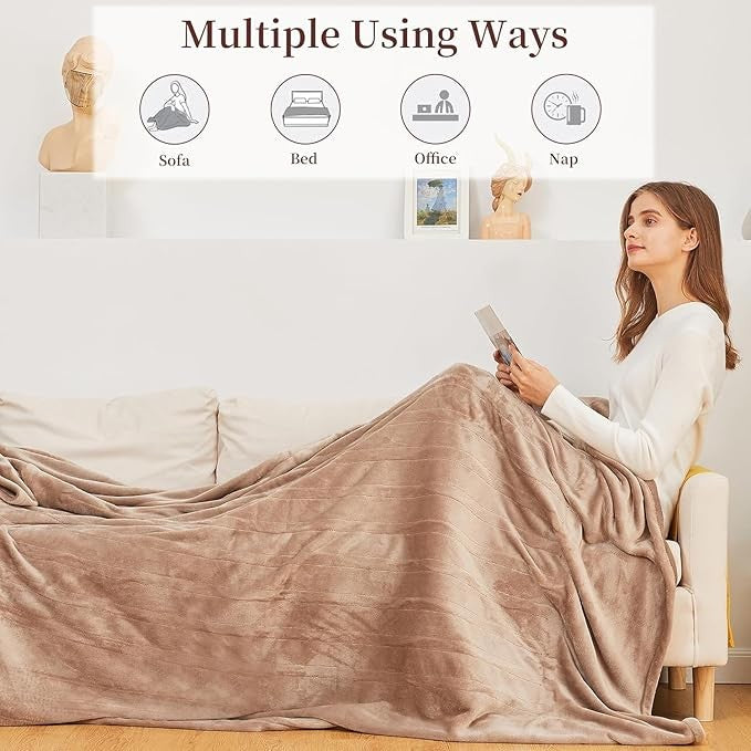 Electric Heated Throw Blanket 130x180cm Faux Fur Mink 6 Heat Levels