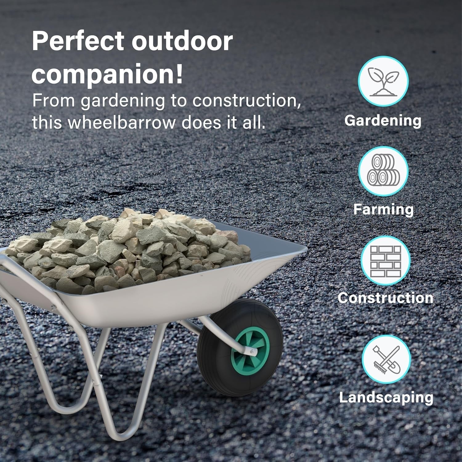 65L Garden Wheelbarrow – Galvanised Steel Tub w/ Pneumatic Tyre 100kg Capacity