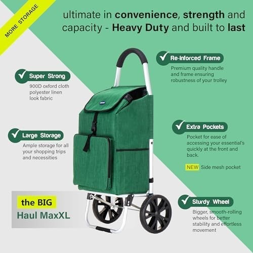 Large Lightweight Shopping Trolley 64L Wheeled Grocery Cart Collapsible