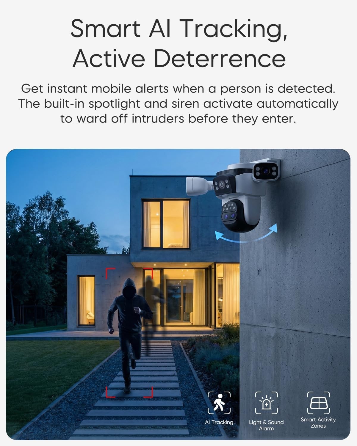 2K PTZ WiFi Security Camera 4 Lens Auto Tracking Color Night Vision