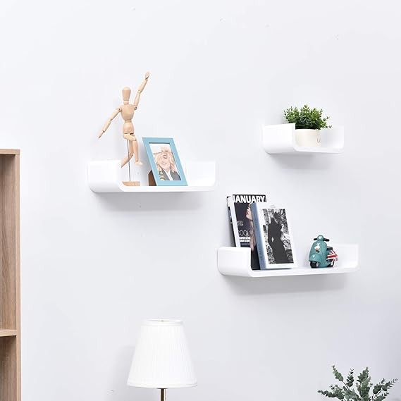 Modern U-Shaped Floating Shelves Set | White Wall Mounted Storage Display