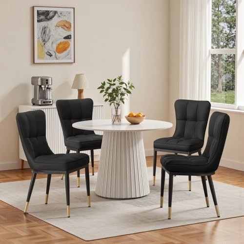 High Back Faux Leather Dining Chairs Set of 2 Modern Padded Accent Seats