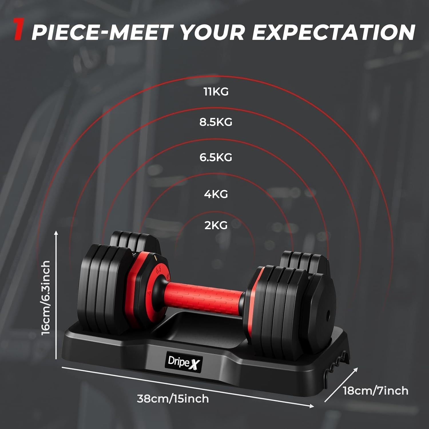 11kg Adjustable Dumbbell Single 5-in-1 One-Hand Dial Non-Slip Home Gym